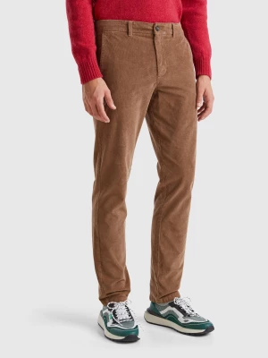 Benetton, Slim Fit Stretch Velvet Trousers, size 42, Brown, Men United Colors of Benetton