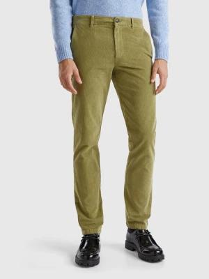 Benetton, Slim Fit Stretch Velvet Trousers, size 42, Military Green, Men United Colors of Benetton