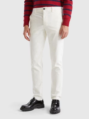 Benetton, Slim Fit Stretch Velvet Trousers, size 42, White, Men United Colors of Benetton