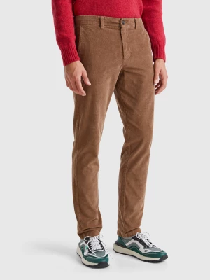 Benetton, Slim Fit Stretch Velvet Trousers, size 56, Brown, Men United Colors of Benetton