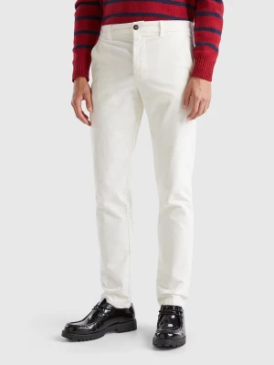 Benetton, Slim Fit Stretch Velvet Trousers, size 56, White, Men United Colors of Benetton