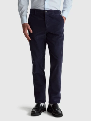 Benetton, Slim Fit Stretch Velvet Trousers, Size: 58, Dark Blue, Men United Colors of Benetton