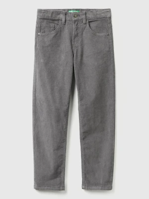 Benetton, Slim Fit Stretch Velvet Trousers, Size: XL, Dark Gray, Kids United Colors of Benetton
