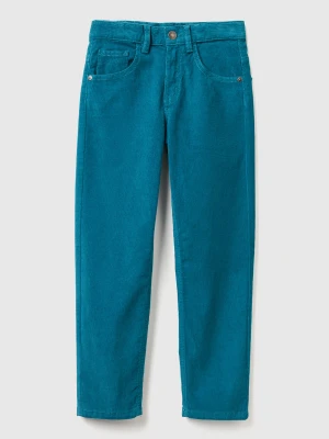 Benetton, Slim Fit Stretch Velvet Trousers, Size: XL, Teal, Kids United Colors of Benetton