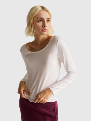 Benetton, Slim Fit Stretch Viscose T-shirt, Size: XL, Creamy White, Women United Colors of Benetton