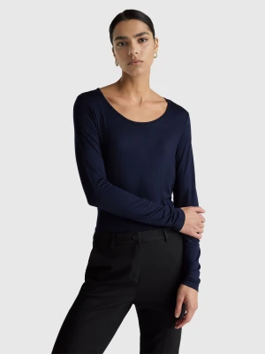 Benetton, Slim Fit Stretch Viscose T-shirt, Size: XL, Dark Blue, Women United Colors of Benetton