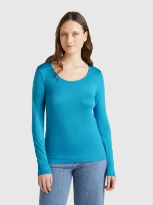 Benetton, Slim Fit Stretch Viscose T-shirt, size XXS, Turquoise, Women United Colors of Benetton