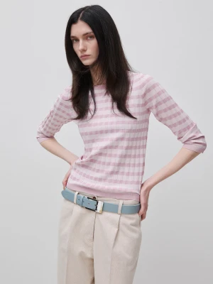 Benetton, Slim Fit Striped Sweater, Size: XS, Soft Pink, Women United Colors of Benetton
