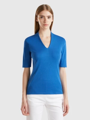 Benetton, Slim Fit T-shirt In Long Fiber Cotton, size L, Air Force Blue, Women United Colors of Benetton