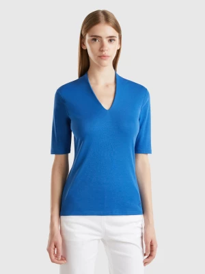 Benetton, Slim Fit T-shirt In Long Fiber Cotton, size L, Air Force Blue, Women United Colors of Benetton