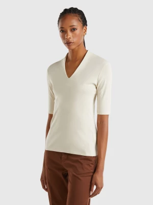 Benetton, Slim Fit T-shirt In Long Fiber Cotton, size L, Beige, Women United Colors of Benetton