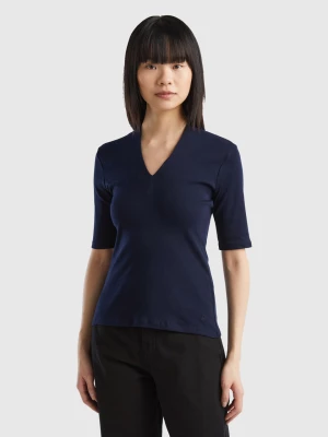 Benetton, Slim Fit T-shirt In Long Fiber Cotton, size L, Dark Blue, Women United Colors of Benetton