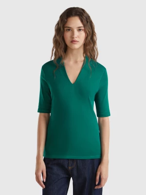 Benetton, Slim Fit T-shirt In Long Fiber Cotton, size L, Dark Green, Women United Colors of Benetton