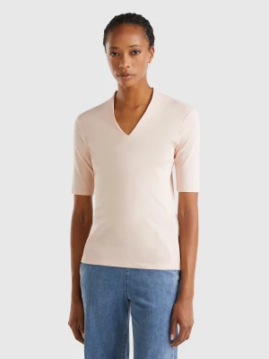 Benetton, Slim Fit T-shirt In Long Fiber Cotton, size L, Soft Pink, Women United Colors of Benetton