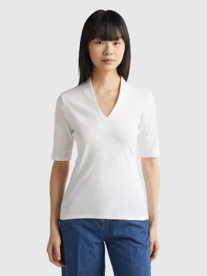 Benetton, Slim Fit T-shirt In Long Fiber Cotton, size L, White, Women United Colors of Benetton