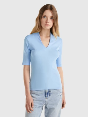 Benetton, Slim Fit T-shirt In Long Fiber Cotton, size M, Light Blue, Women United Colors of Benetton