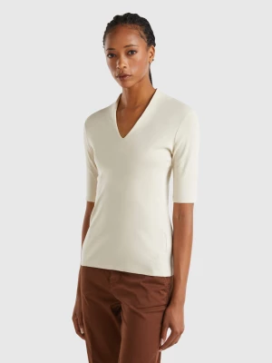 Benetton, Slim Fit T-shirt In Long Fiber Cotton, size S, Beige, Women United Colors of Benetton