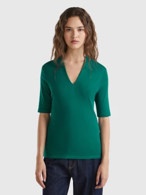 Benetton, Slim Fit T-shirt In Long Fiber Cotton, size XL, Dark Green, Women United Colors of Benetton