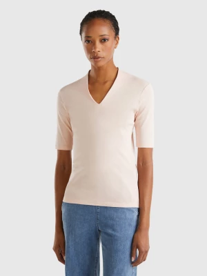 Benetton, Slim Fit T-shirt In Long Fiber Cotton, size XL, Soft Pink, Women United Colors of Benetton