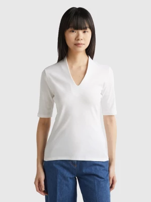 Benetton, Slim Fit T-shirt In Long Fiber Cotton, size XL, White, Women United Colors of Benetton