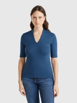 Benetton, Slim Fit T-shirt In Long Fiber Cotton, size XXS, Air Force Blue, Women United Colors of Benetton