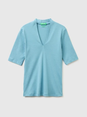 Benetton, Slim Fit T-shirt In Long Fiber Cotton, Size: XXS, Light Blue, Women United Colors of Benetton