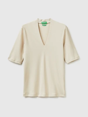 Benetton, Slim Fit T-shirt In Long Fiber Cotton, Size: XXS, Beige, Women United Colors of Benetton