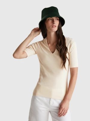 Benetton, Slim Fit T-shirt In Long Fiber Cotton, Size: XXS, Beige, Women United Colors of Benetton