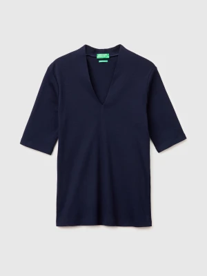 Benetton, Slim Fit T-shirt In Long Fiber Cotton, Size: XXS, Dark Blue, Women United Colors of Benetton