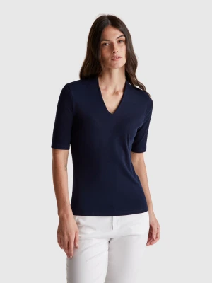 Benetton, Slim Fit T-shirt In Long Fiber Cotton, Size: XXS, Dark Blue, Women United Colors of Benetton
