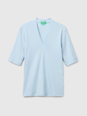 Benetton, Slim Fit T-shirt In Long Fiber Cotton, Size: XXS, Light Blue, Women United Colors of Benetton