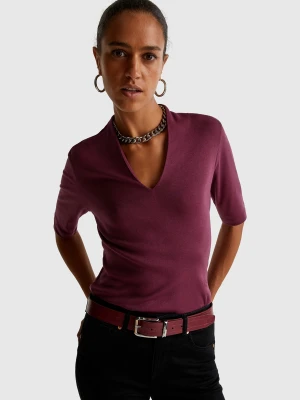 Benetton, Slim Fit T-shirt In Long Fiber Cotton, Size: L, Plum, Women United Colors of Benetton
