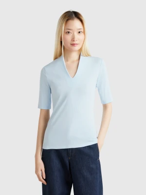 Benetton, Slim Fit T-shirt In Long Fiber Cotton, size XXS, Sky Blue, Women United Colors of Benetton