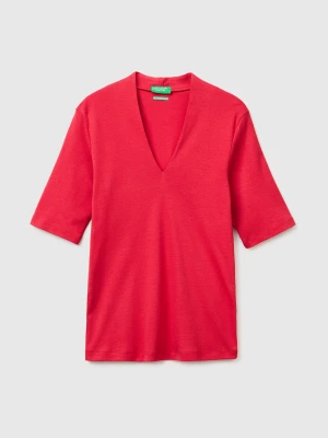Benetton, Slim Fit T-shirt In Long Fiber Cotton, Size: XS, Strawberry, Women United Colors of Benetton