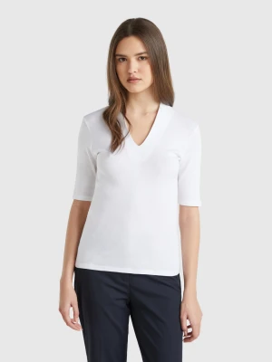 Benetton, Slim Fit T-shirt In Long Fiber Cotton, size L, White, Women United Colors of Benetton