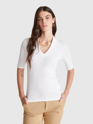 Benetton, Slim Fit T-shirt In Long Fiber Cotton, Size: XXS, White, Women United Colors of Benetton