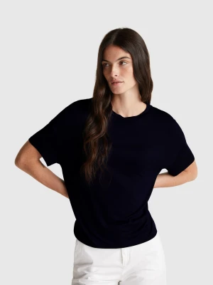 Benetton, Slim Fit T-shirt In Stretch Viscose, Size: XXS, Dark Blue, Women United Colors of Benetton