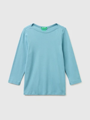 Benetton, Slim Fit T-shirt With Boat Neck, Size: XS, Light Blue, Women United Colors of Benetton