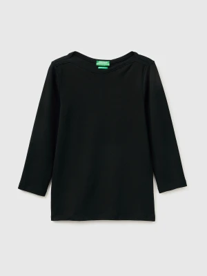Benetton, Slim Fit T-shirt With Boat Neck, Size: XXS, Black, Women United Colors of Benetton