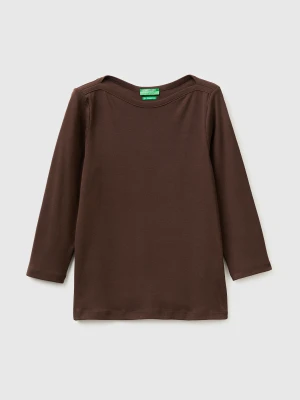 Benetton, Slim Fit T-shirt With Boat Neck, Size: XXS, Brown, Women United Colors of Benetton