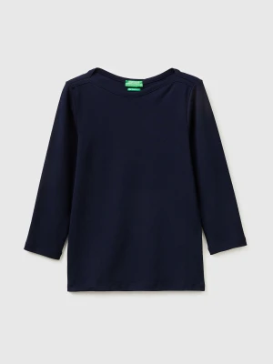Benetton, Slim Fit T-shirt With Boat Neck, Size: XXS, Dark Blue, Women United Colors of Benetton