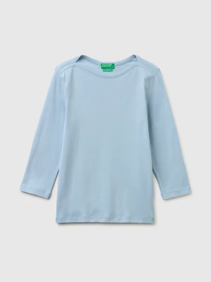 Benetton, Slim Fit T-shirt With Boat Neck, Size: XXS, Light Blue, Women United Colors of Benetton