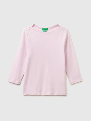 Benetton, Slim Fit T-shirt With Boat Neck, Size: XXS, Soft Pink, Women United Colors of Benetton
