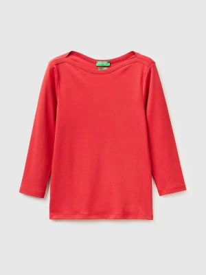 Benetton, Slim Fit T-shirt With Boat Neck, Size: XXS, Strawberry, Women United Colors of Benetton