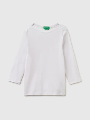 Benetton, Slim Fit T-shirt With Boat Neck, Size: XXS, White, Women United Colors of Benetton