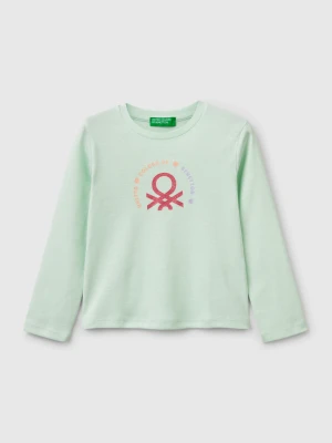 Benetton, Slim Fit T-shirt With Glittery Print, size 116, Aqua, Kids United Colors of Benetton