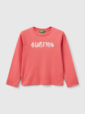 Benetton, Slim Fit T-shirt With Glittery Print, size 104, Cyclamen, Kids United Colors of Benetton