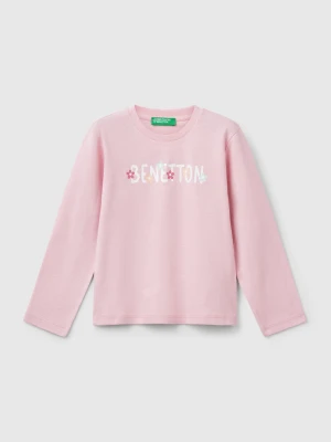 Benetton, Slim Fit T-shirt With Glittery Print, size 116, Pink, Kids United Colors of Benetton