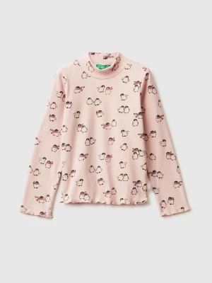 Benetton, Slim Fit T-shirt With Penguin Print, Size: 116, Soft Pink, Kids United Colors of Benetton