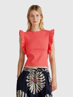 Benetton, Slim Fit T-shirt With Rouches, size XL, Salmon, Women United Colors of Benetton